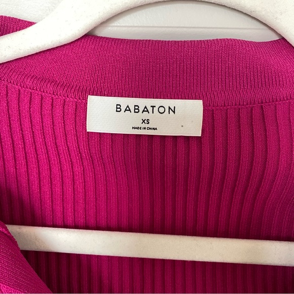 Aritzia Babaton Sculpt Knit Pink Polo Long Sleeve Top - Picture 6 of 7